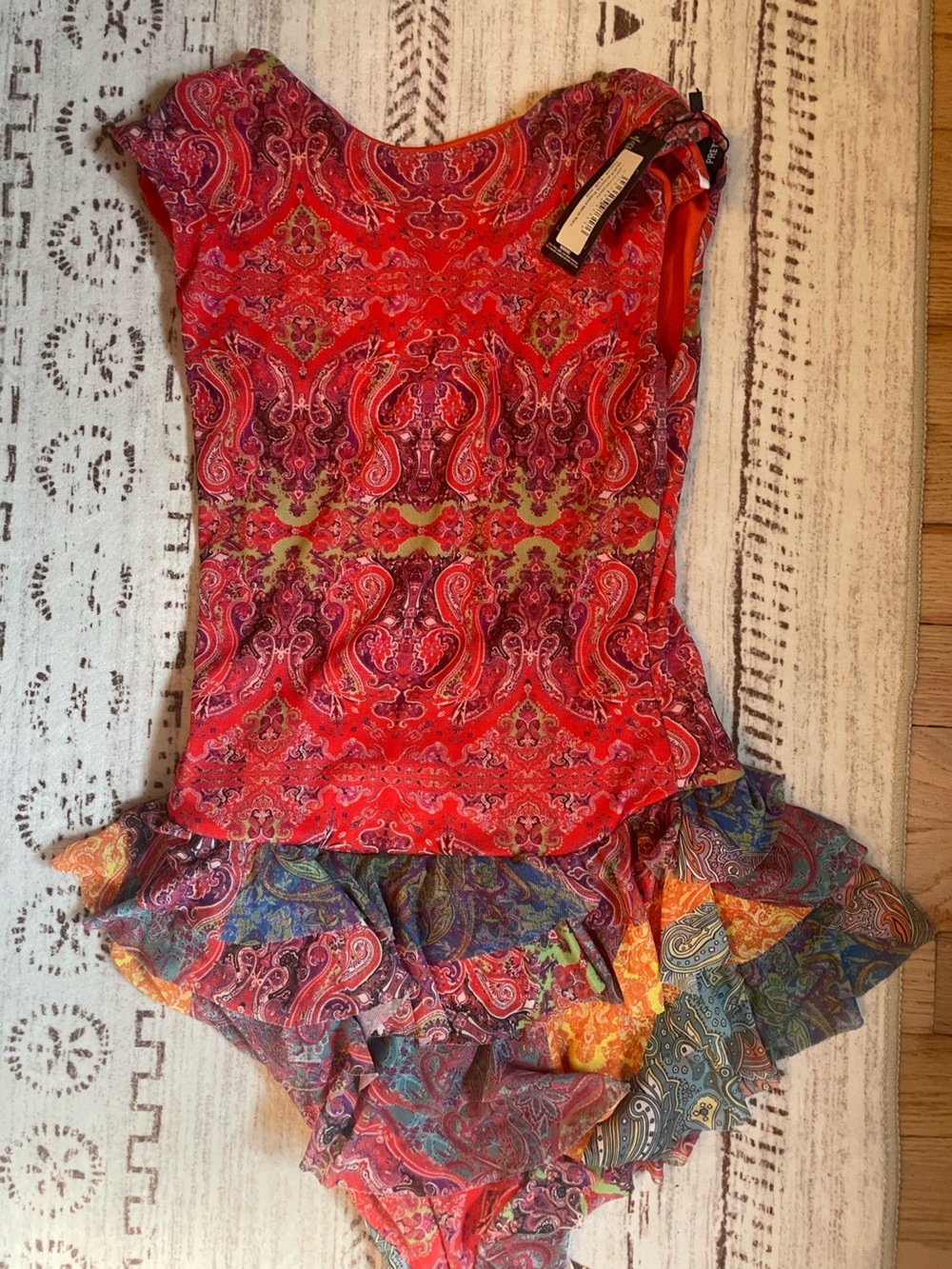 PrettyLittleThing Pink Multi Patchwork Ruffle Mesh  RaRa Playsuit - Picture 3 of 4
